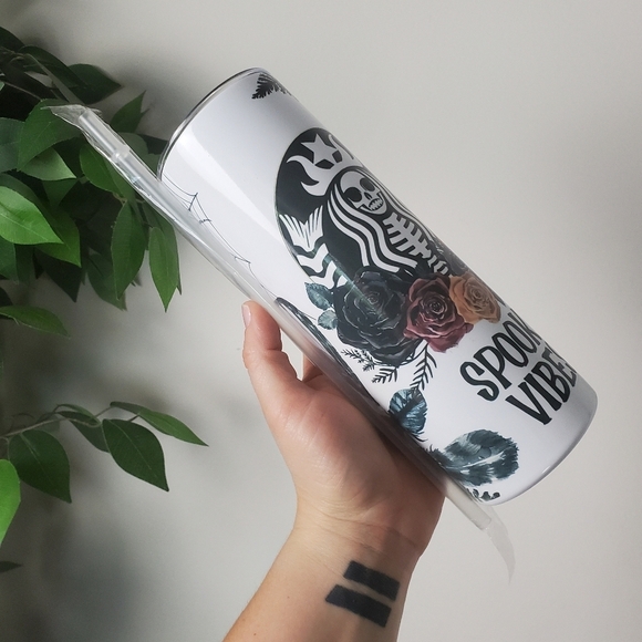 NEW Inspired Starbucks Halloween Spooky Vibes Spiderwebs Roses Tumbler SS - Picture 6 of 9